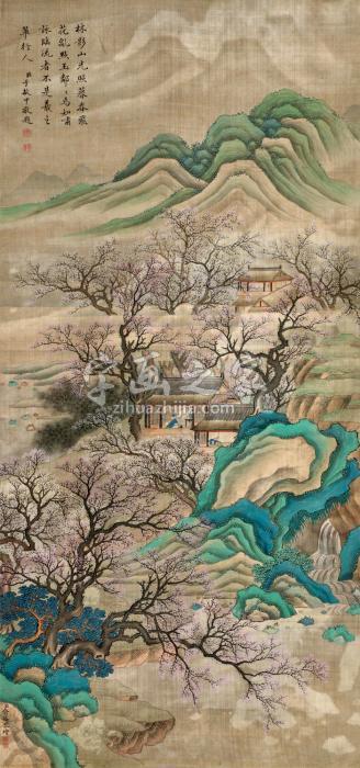 俞榕桃花三月立轴设色绫本字画之家