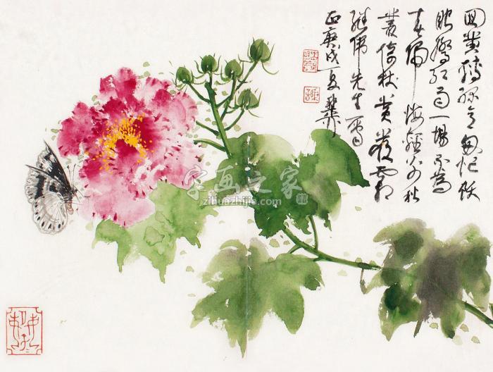 谢稚柳庚戌（1970）年作蝶恋花镜框设色纸本字画之家