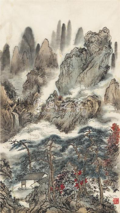 刘海粟黄山云松图画心设色纸本字画之家