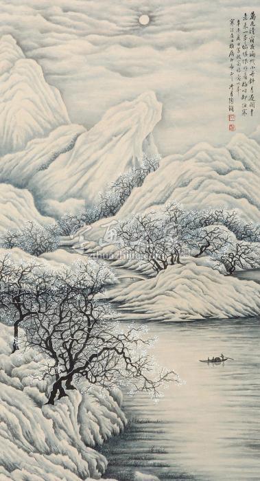 陶冷月放翁诗意镜片设色纸本字画之家