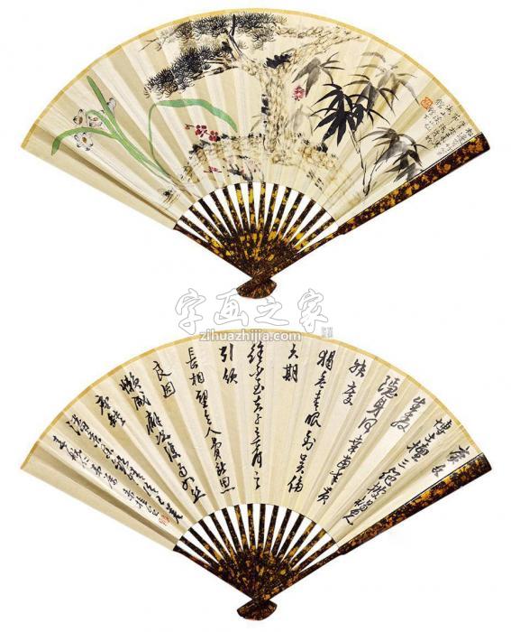 张大千来楚生书画成扇成扇设色纸本字画之家