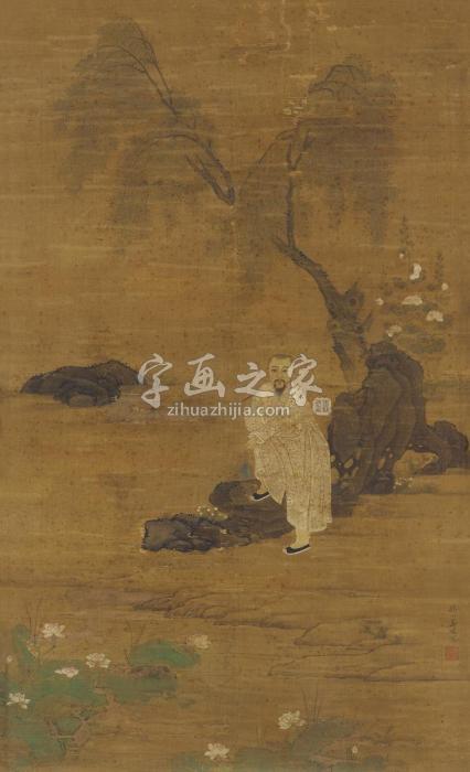 华冠名士小像镜片设色绢本字画之家