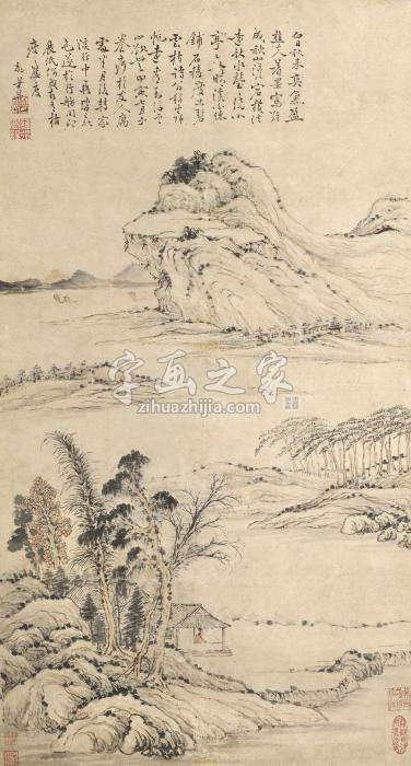 黎简1794年作山水立轴设色纸本字画之家