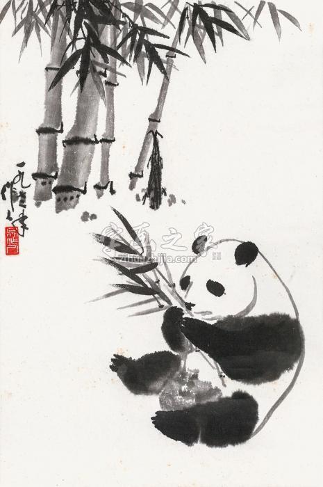 吴作人1972年作熊猫与竹立轴水墨纸本字画之家