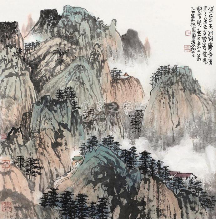 周逸范山水镜片设色纸本字画之家