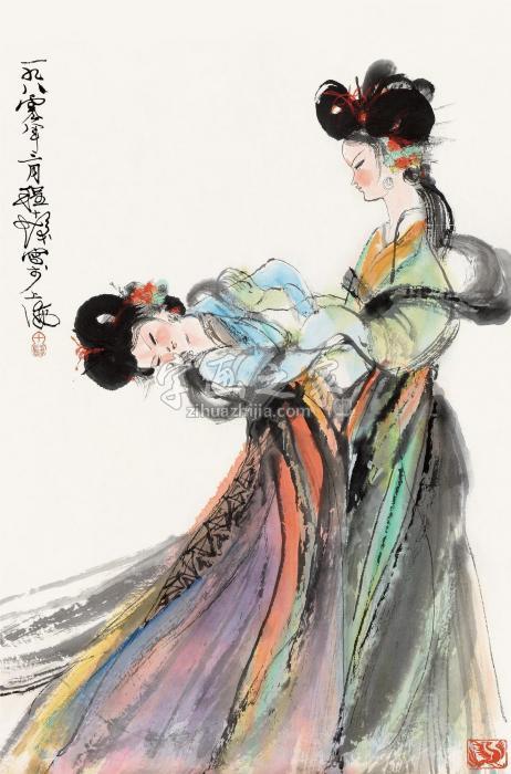 程十发1980年作仕女图镜片设色纸本字画之家