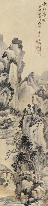吴淑娟1930年作秋林暮霭立轴设色纸本字画之家