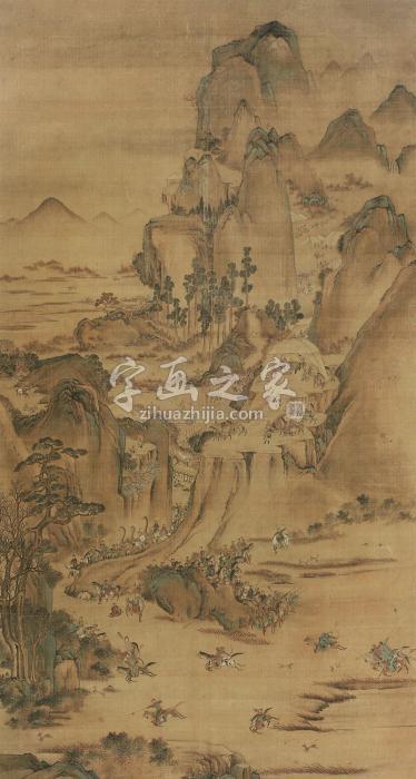 无款狩猎图立轴绢本字画之家