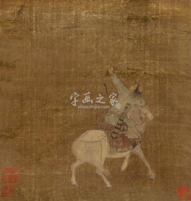 佚名射羿图镜片设色绫本字画之家