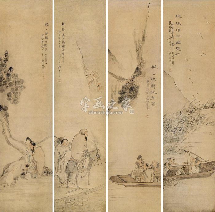 钱慧安人物典故屏轴设色纸本字画之家