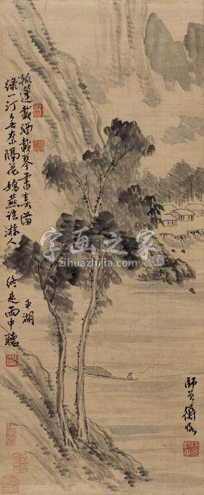 陈师曾孤棚载酒图立轴水墨绢本字画之家