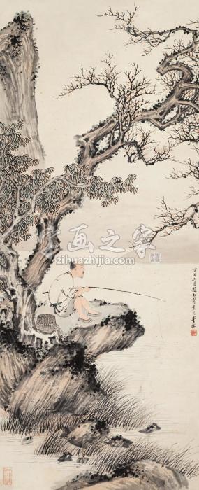赵松声1937年作溪山垂钓立轴设色纸本字画之家