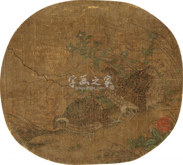 佚名平安图团扇设色绢本字画之家