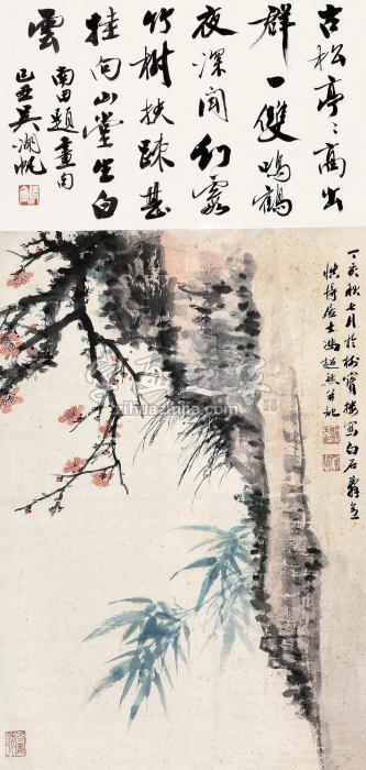 冯超然吴湖帆梅竹双清立轴设色纸本字画之家