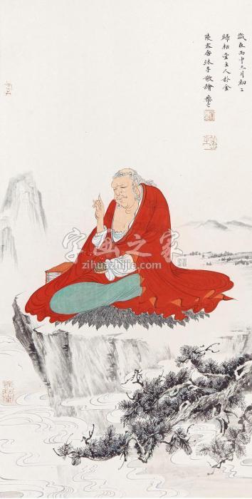 方向乐菩提造像镜心设色纸本字画之家