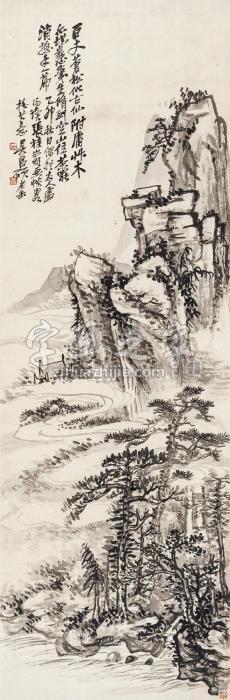 吴昌硕乙卯（1915）年作苍松烟峦立轴水墨绢本字画之家