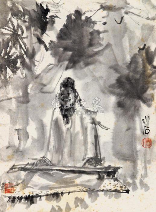 傅小石高士图镜心水墨纸本字画之家