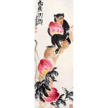 齐白石公侯大寿立轴设色纸本