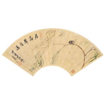齐白石居高声自远扇面镜框设色纸本