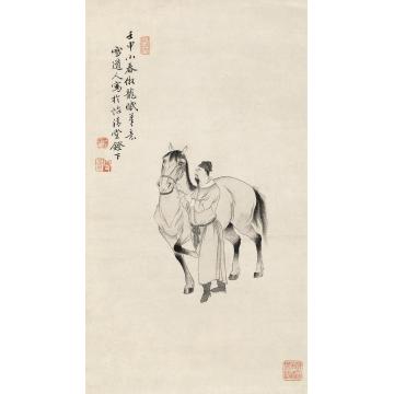 溥伒壬申（1932年）作人马图立轴纸本