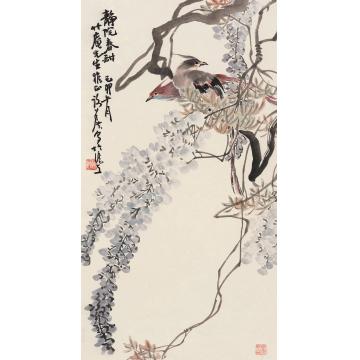 谢公展己卯（1939年）作静院春酣图立轴纸本