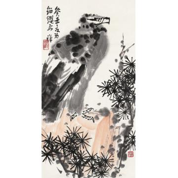 李苦禅松鹰立轴设色纸本