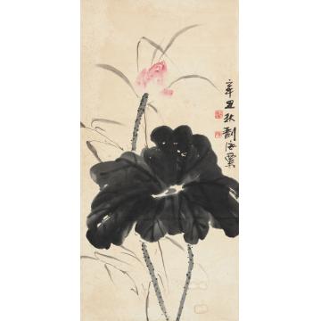 刘海粟辛丑（1961年）作菡萏清香立轴纸本