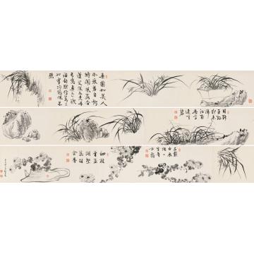 张熊辛亥（1851年）作兰石图卷手卷纸本