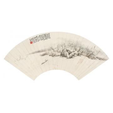 冯超然壬寅（1902年）作东湖返棹图扇面纸本