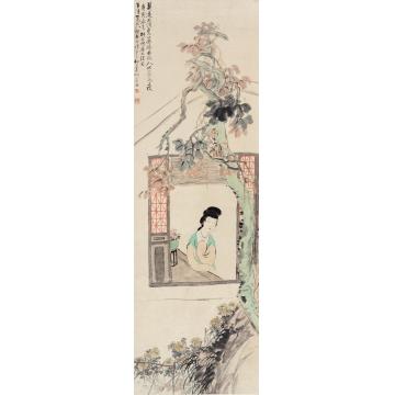 倪田庚寅（1890年）作人比黄花瘦立轴纸本