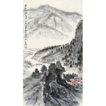 亚明庚申（1980年）作春满山村镜心纸本