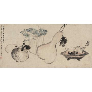 王素丙寅（1866年）作大吉图横幅纸本
