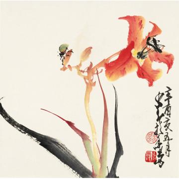 赵少昂辛酉（1981年）作草虫花卉镜心纸本
