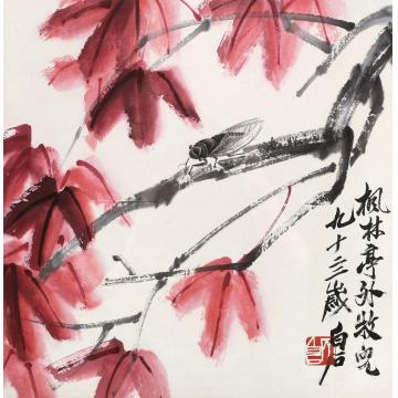 齐白石红叶鸣蝉镜心纸本设色