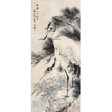 任伯年1895年作松鹤图立轴纸本设色