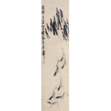 齐白石群虾图立轴纸本水墨