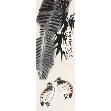 李苦禅雨打芭蕉立轴纸本设色