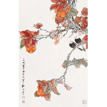 田世光1982年作红叶小鸟图立轴纸本设色