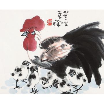 李苦禅母子图立轴纸本设色