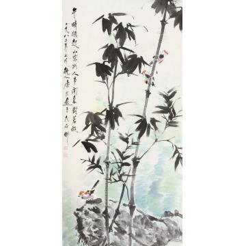 唐云1982年作竹雀图立轴纸本设色