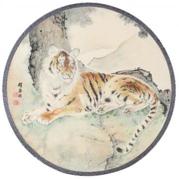 刘奎龄虎成扇绢本设色