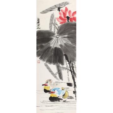 齐白石荷花鸳鸯镜心纸本设色