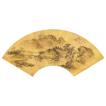 彭启丰甲申（1764）年作山水镜片设色金笺