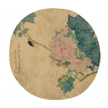 居廉丙戌（1886）年作芙蓉鸣蝉镜片设色纸本