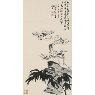 陆俨少1981年作梅石图镜片设色纸本