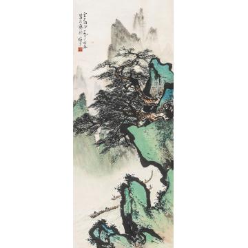 黎雄才1973年作峡江放筏镜片设色纸本