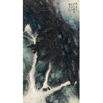 黎雄才1985年作松瀑图立轴设色纸本