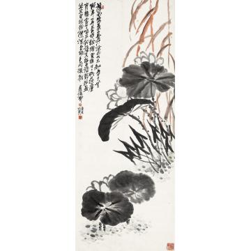 吴昌硕庚戌（1910）年作墨荷立轴设色纸本