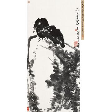 潘天寿1963年作水墨双禽镜片设色纸本