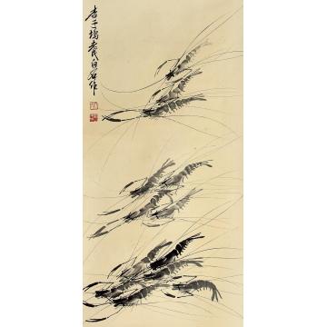 齐白石虾立轴纸本